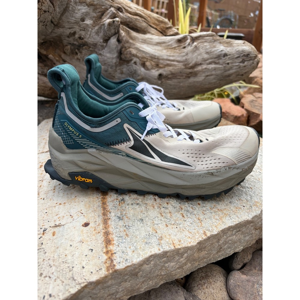 Altra Olympus 5 Mens 8.5 Trail Running Shoes Cream Mineral Blue AL0A7R6P233